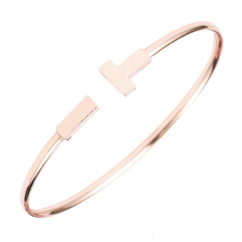 Duplo t pulseira feminina de aço inoxidável casal pulseiras jóias femininas popular americano pulseira aço inoxidável rosa ouro net vermelho 304v