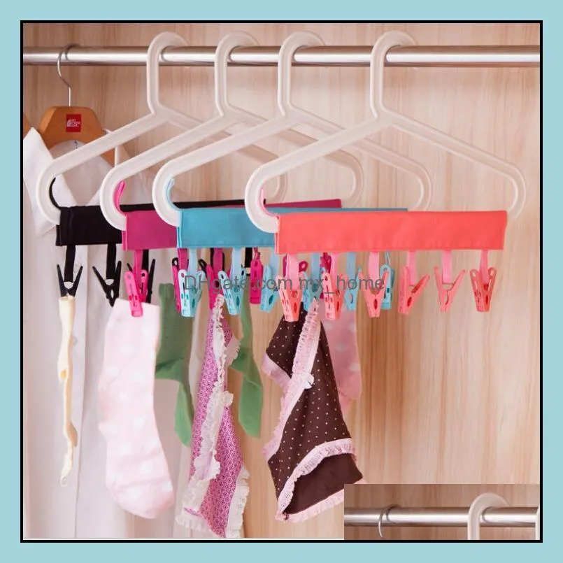 Travel Essentials Bathroom Racks Cloth Hanger Clothespin Travel Portable Folding Cloth Socks Drying Hanger with 6 Clips for Bathroom