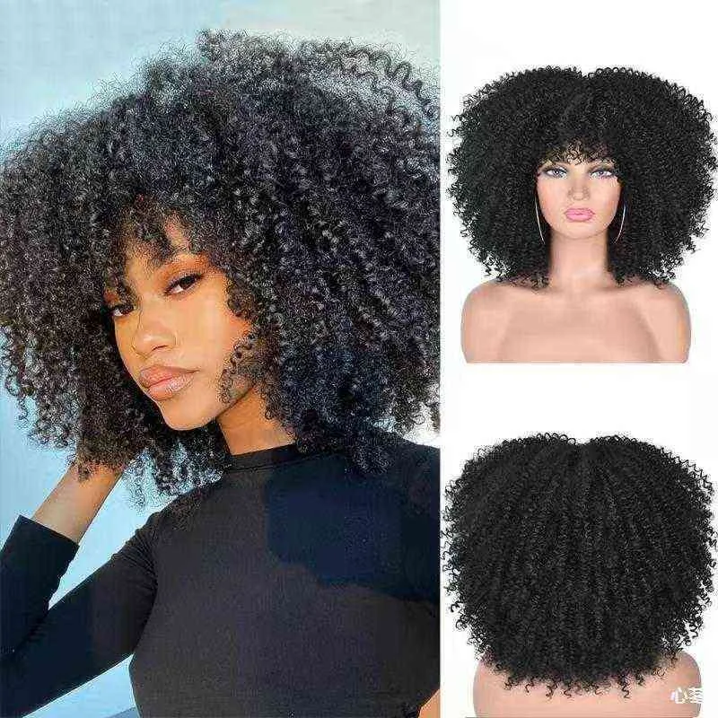 Nxy Wigs Chemical Fiber Full Head Hair Female Small Curly Explosive s Headcover 220527