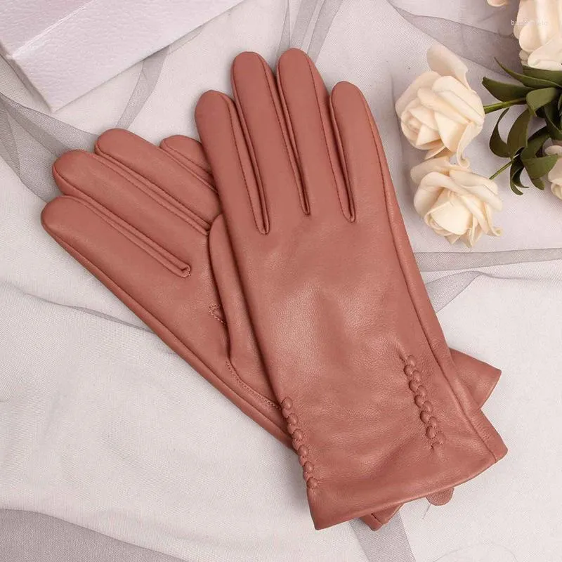 Fünf-Finger-Handschuhe, Fäustlinge, Damen, Touchscreen, echtes Schaffell, Leder, Winter, S2799
