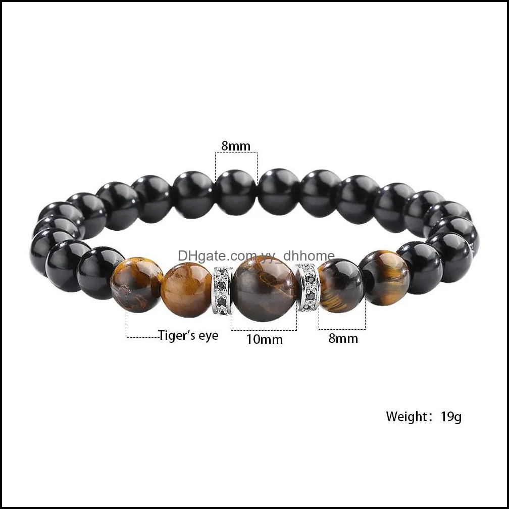 classic 8mm tiger eye bracelet natural stone glass beads handmade micro pave zircon braclet for men yoga prayer health charm jewelry