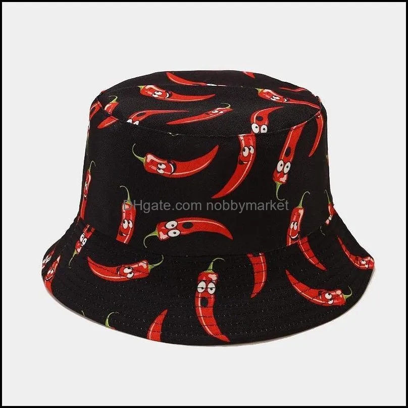 Berets Cotton Pepper Print Bucket Hat Fisherman Outdoor Travel Sun Cap Hats For Men And Women 347