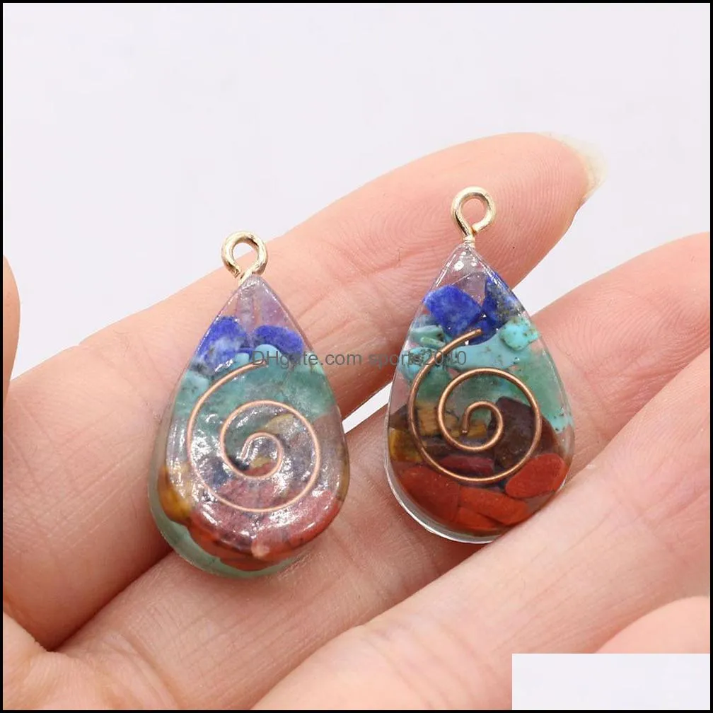 resin waterdrop chakra natural broken stone charms quartz crystal pendant for necklace jewelry making sports2010