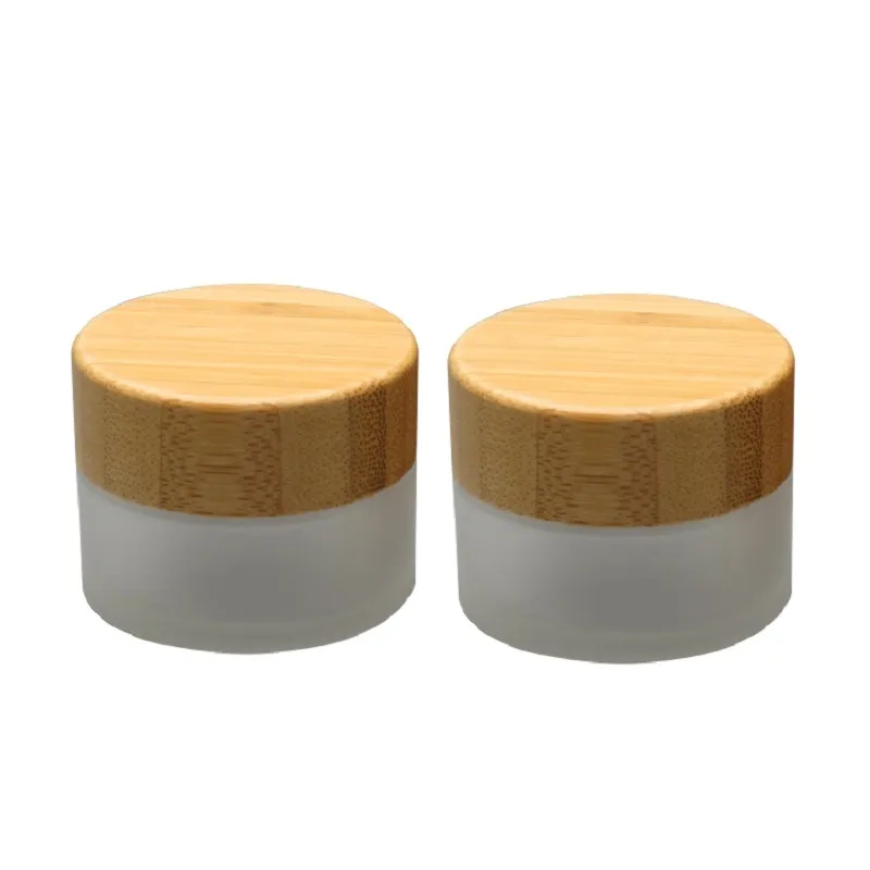 Bouteille vide de crème pour les yeux en verre dépoli blanc, couvercle à vis en bois de bambou, doublure de disque PP, emballage cosmétique, pot de crème de soin de la peau, pots rechargeables 15G 30G 50G