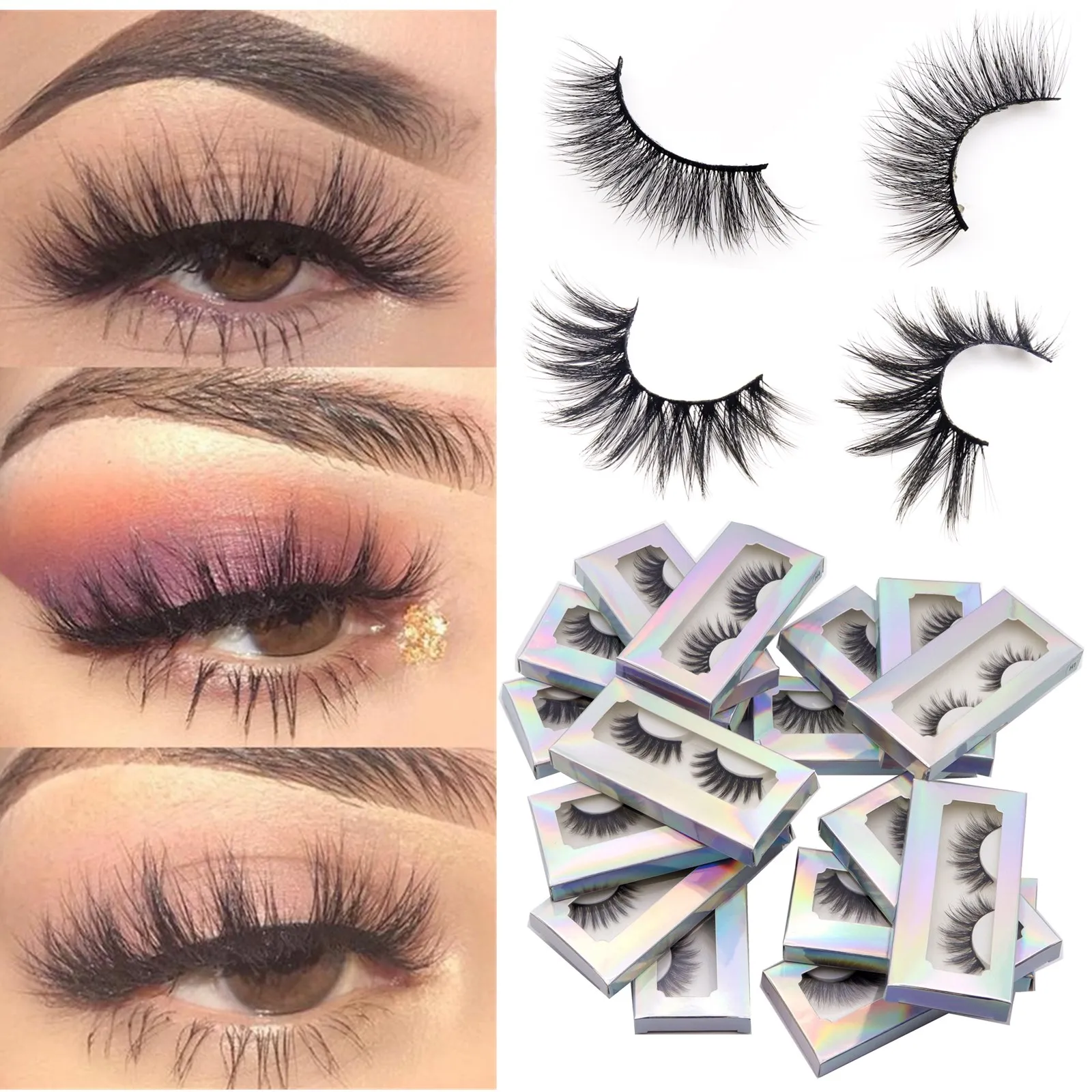 3D Vison Lashes Faux Vison Faux Cils Naturel Long Dramatique Ultra Wispies Fluffy Cils Bandes Complètes Faux Eye Lash Extension Outil De Maquillage