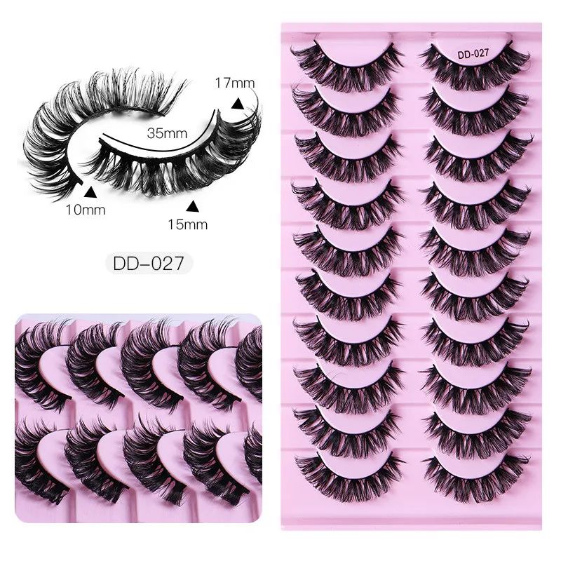 10 Paar D Curl Faux 3D Nerz Wimpern Russische Falsche Wimpern Weiche Bequeme Wimpernverlängerung Wiederverwendbares Wimpern-Make-up