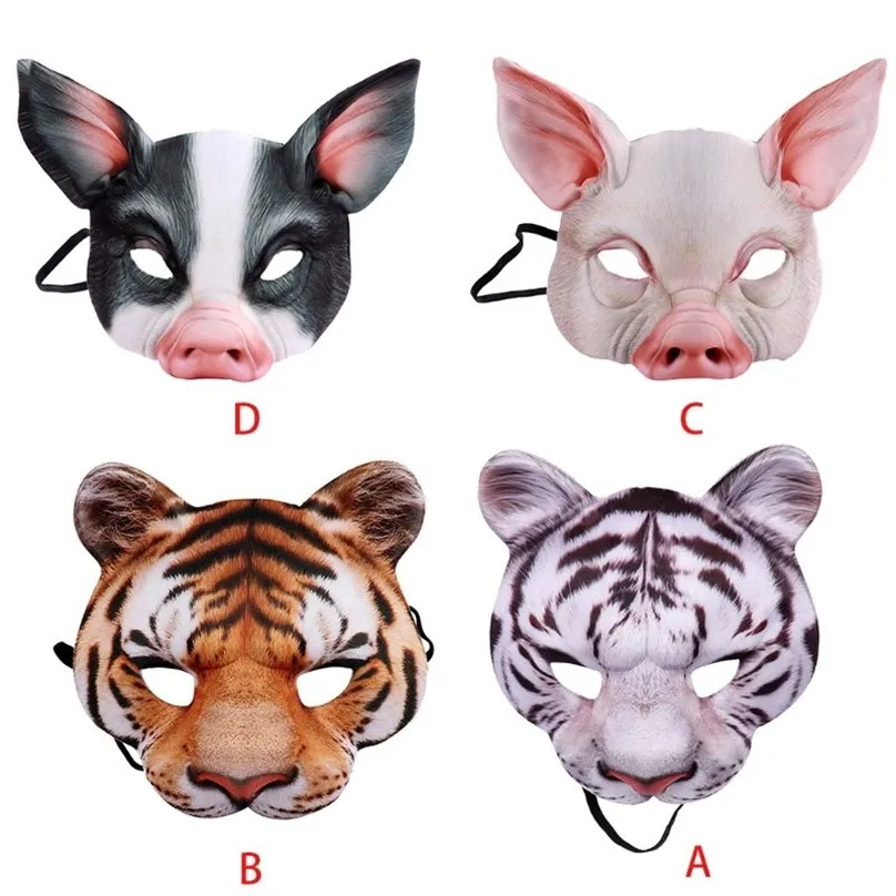 Halloween 3D Tiger Schwein Tier halbe Gesichtsmaske Maskerade Party Cosplay Kostüm M89E 220611