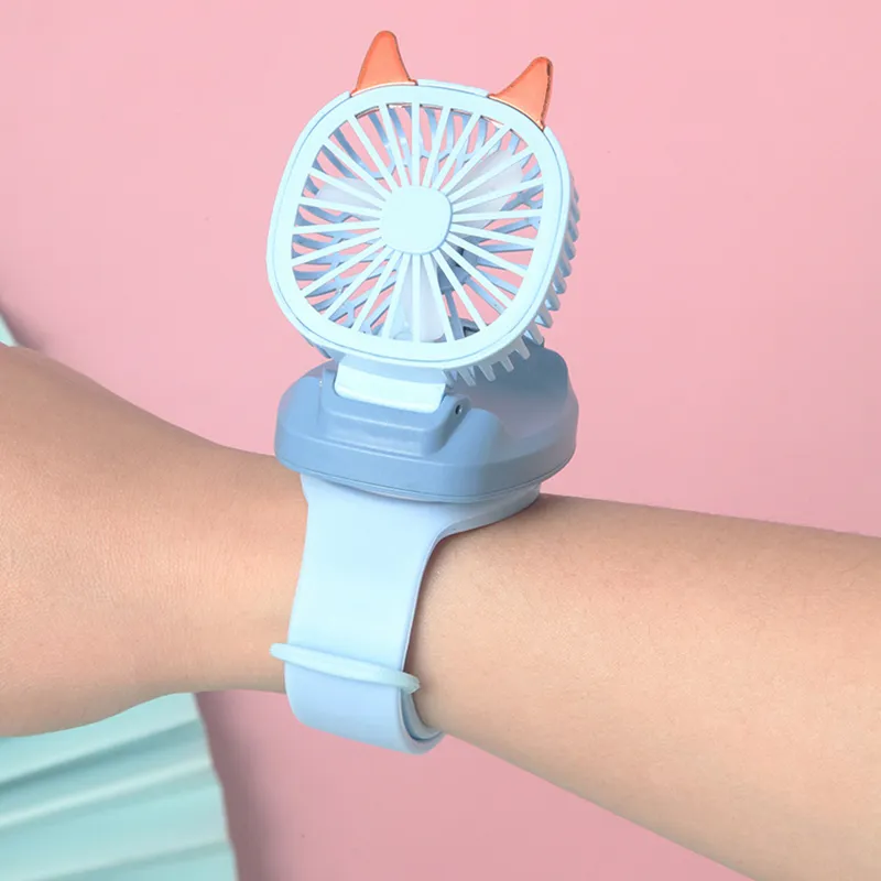 Mini Ventilatore Da Polso A Forma Di Orologio, Ricaricabile USB, 3 Velocità, Luci Colorate, Cinturino In Silicone, Regalo Simpatico, Blu - 2