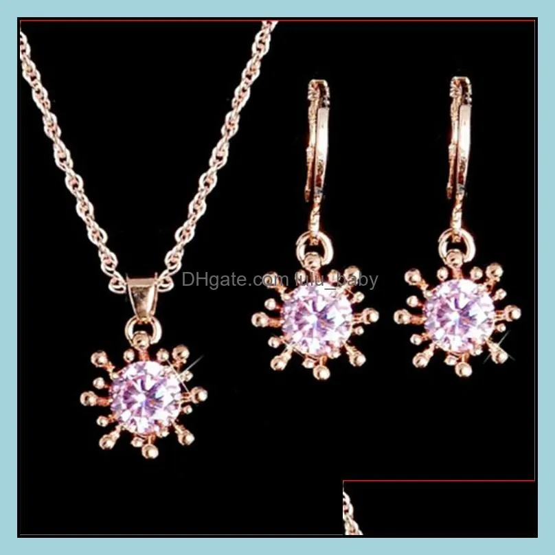 Earrings Necklace Wedding Jewelry Sets Cubic Zircon Sunflower Earring Beautifly Set For Brides Bridesmaid Bridal Drop Delivery 2021 Dhnme