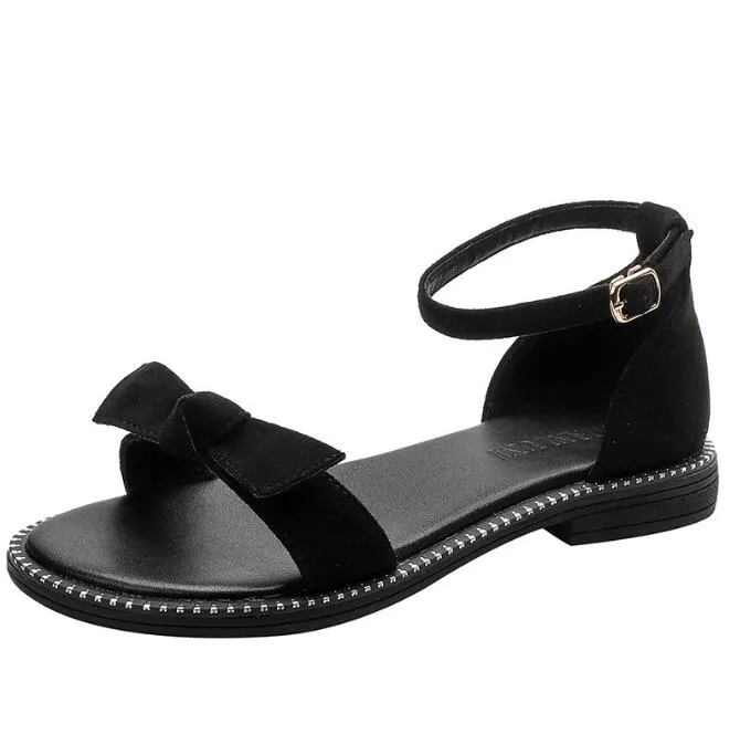 Fashion New Womens Sandals Bowknot повседневная низкая каблука на открытом воздухе пляжные туфли лодыжки для ремня шлепок 35-41