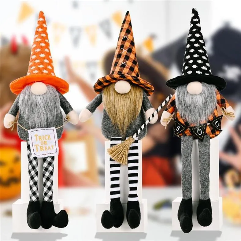 Feestbenodigdheden Halloween Decorations Gnomes Doll pluche handgemaakte Tomte Zweedse langbenige dwergtafel ornamenten kinderen geschenken f0816