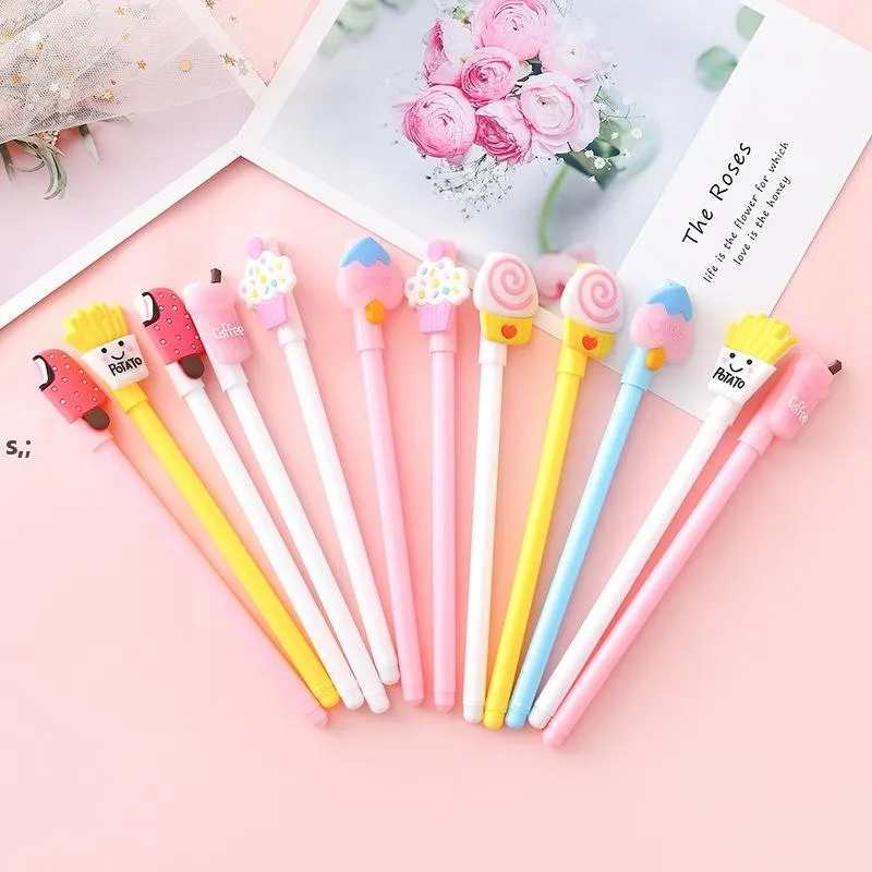 Neutral Pen Cute Cartoon Stationery School Students Personality Girl Heart Food With Interesting Test Signature 0.5mm Black Pen RRB14640