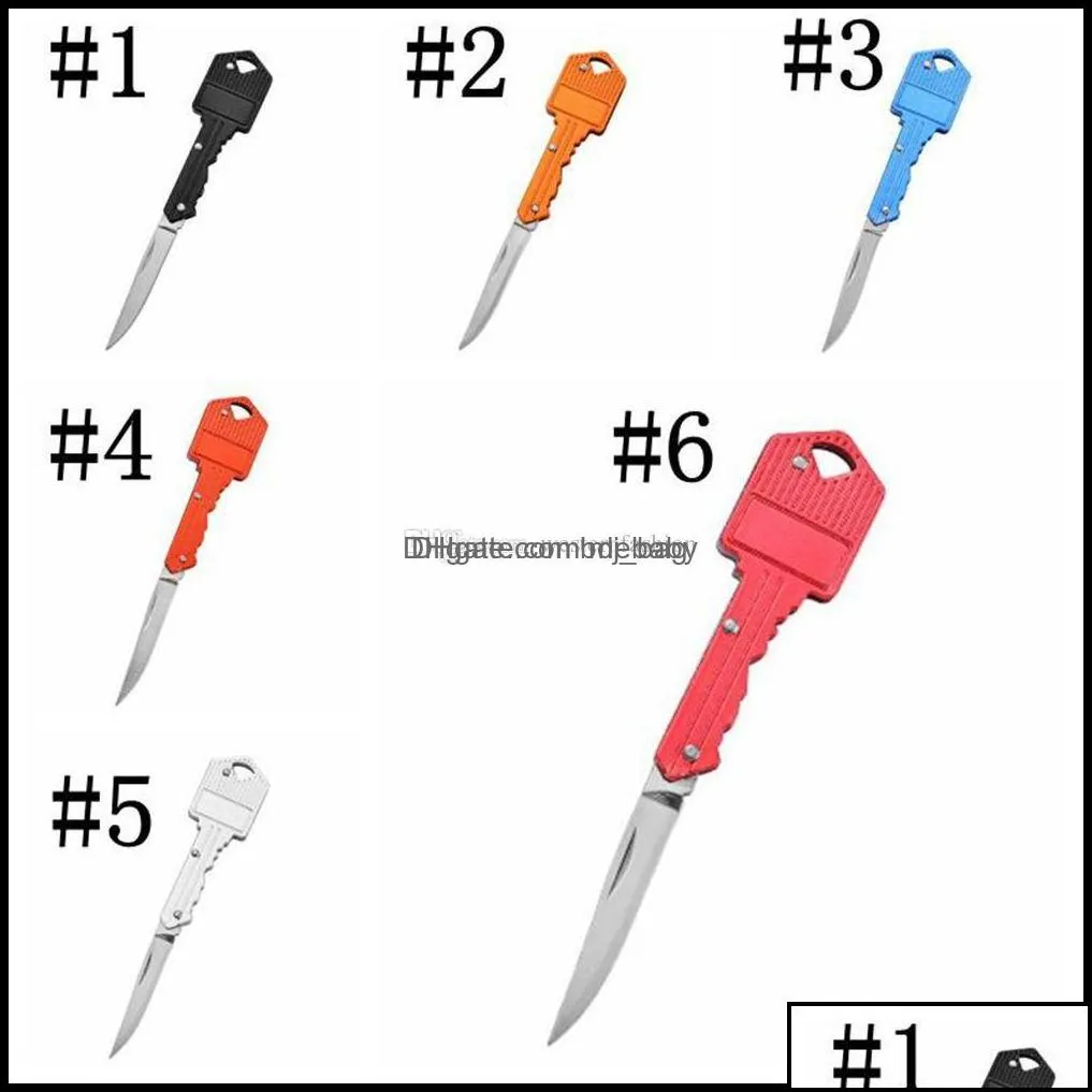 Knife Hand Tools Home Garden 6Colors Key Shape Mtifunctional Keys Mini Folding Blade Knives Fruit Knife-Tool Outdoor Saber Swiss