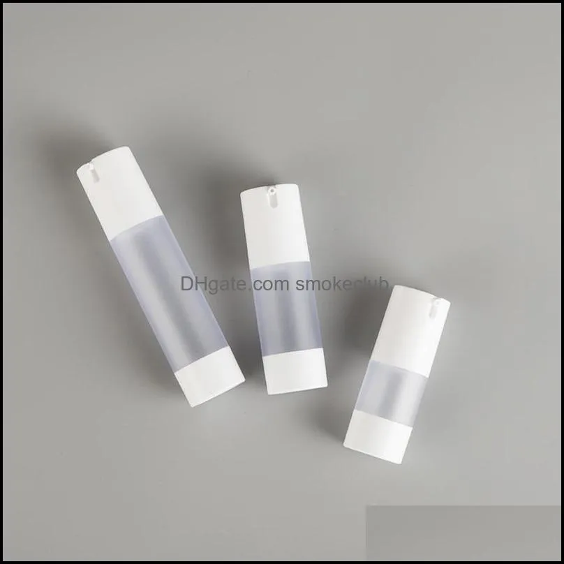 Frosted PP Plastic Airless Lotion Pump Bottles with white lid for skin care serum lotion Travel size refillable cosmetic containers 15ml 30ml