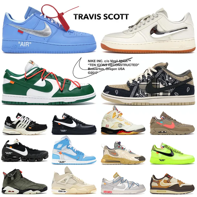Off White X Nike Jordan Designer Travis Scott Cactus Jack Casual Shoes Men Sb Dunk Air Force 1 AF1 Retro 4 5 6 MCA Black Muślin Spekuny Treakery EUR 36-47 Rozmiar 13