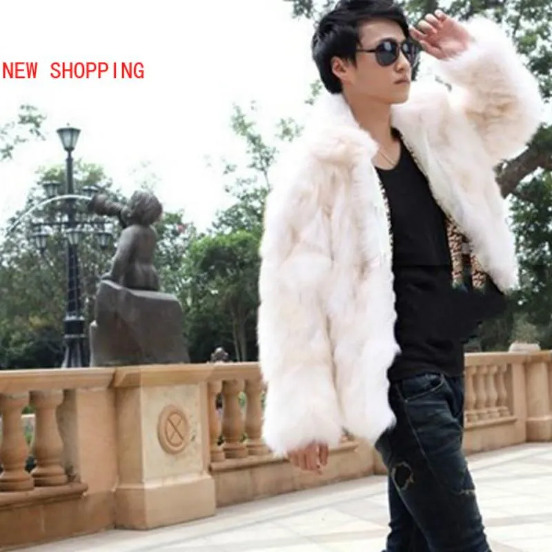 Mens Trendy Winter Faux Fur Jacket 3XL Size Warm And Fashionable Fluff Outerwear With Thicken Fabric In White And Brown From Chenweitingg 63.99 DHgate.Com