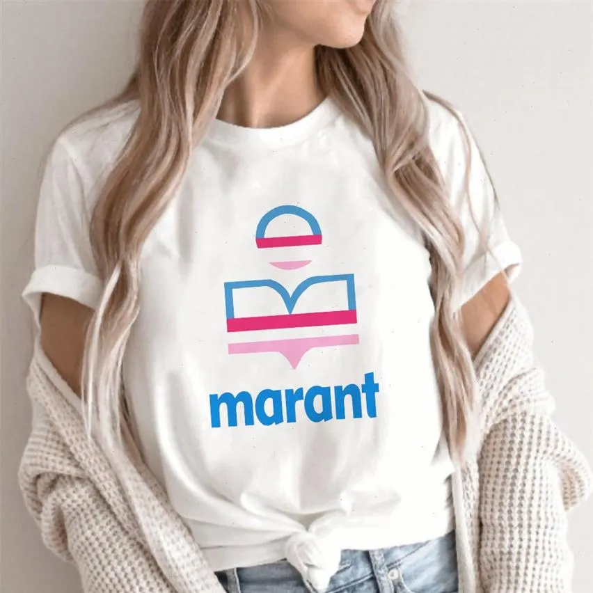 Летняя футболка Marant Женщины негабаритная хлопковая футболка Harajuku