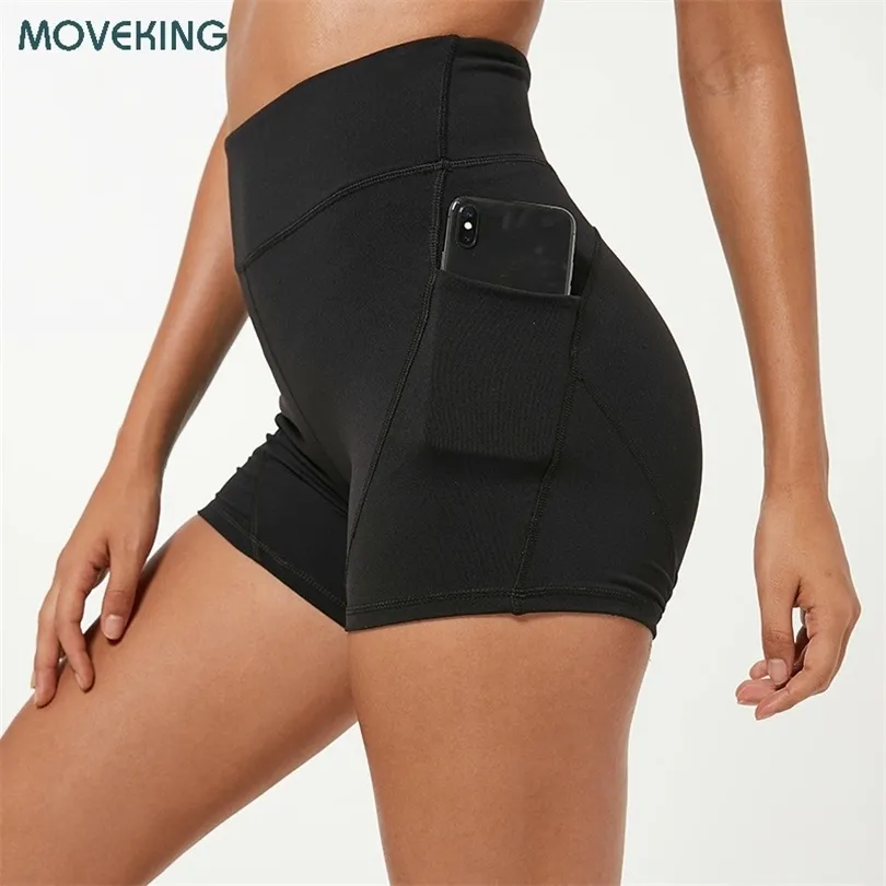 High Waist Workout Yoga Sport Shorts Women Hip Push Up Fitness Training Shorts with Two Side Pockets Sports Gym Athletic Shorts T200412