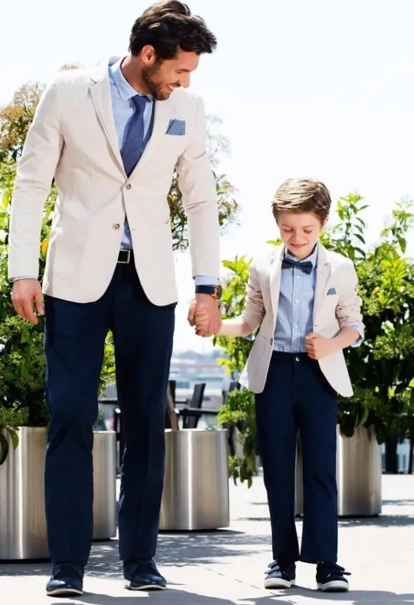 Mens Blue Skinny Fit Suit Beige Blazer Navy Blue Pants Casual