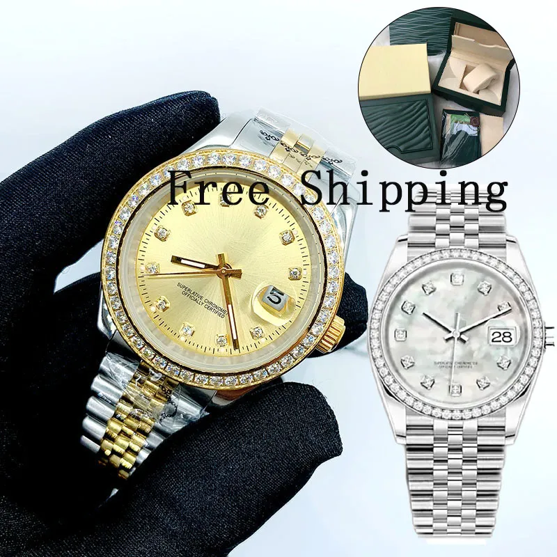 Diamonds Watch 41/36mm Heren Automatische 31mm/28mm Dames Quartz Horloges Met Doos Saffier waterdichte polshorloges Volledig roestvrijstalen luxe horloge