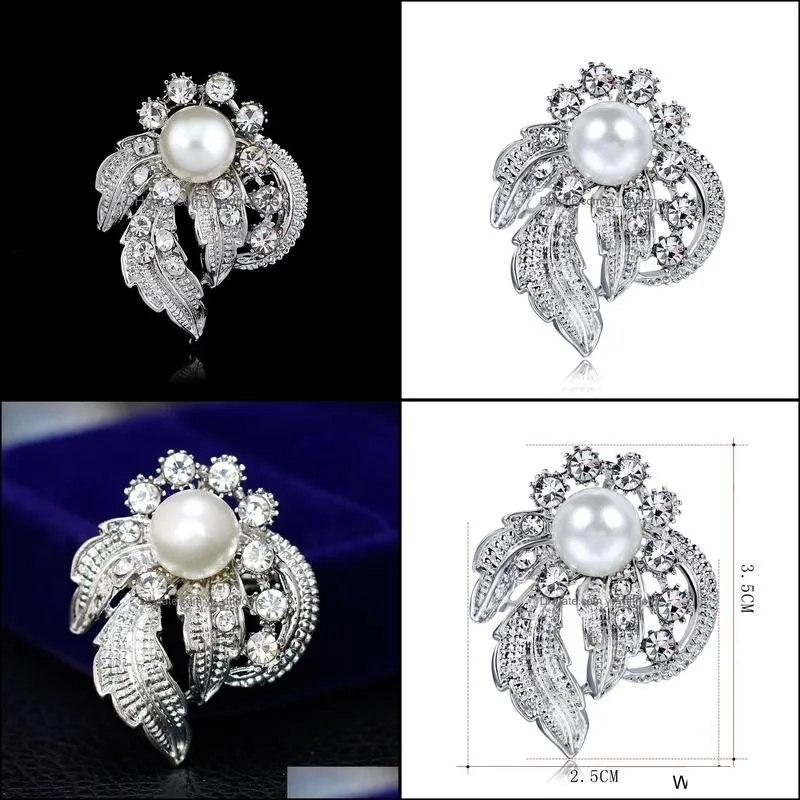 Creative Big Simulated Pearl Rhinestone Flower Gold-color Brooches for Women Lapel Pins Jewelry