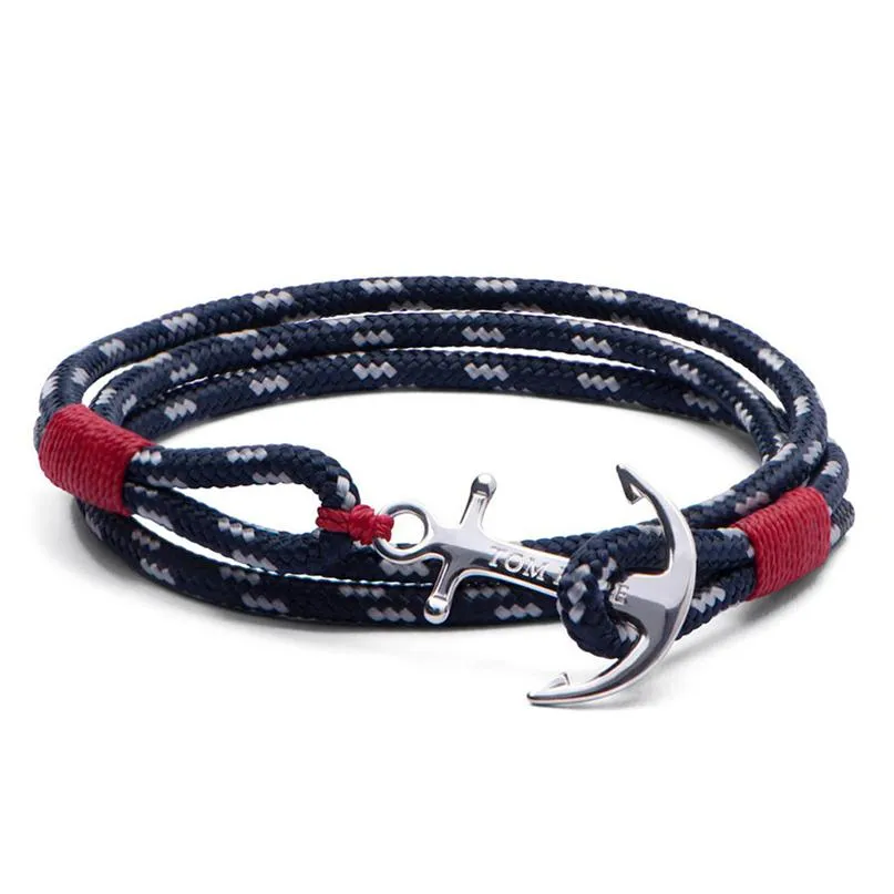 Tom Hope Bracelet 4 Größe Atlantic 3 Red Faden Seil Edelstahl Anker -Charmmangel mit Kasten und Tag Th2224o