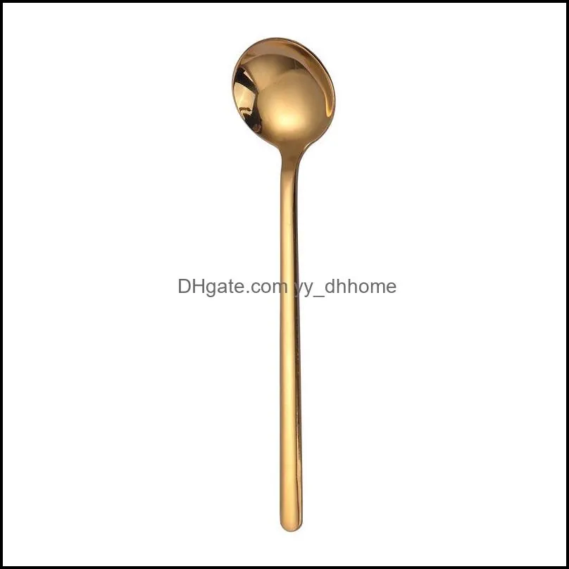 NEWStainless Steel Round Spoons Metal Long Handle Coffee Scoop Household Milk Honey Mixing Spoon Kitchen Bar Tableware RRB13140