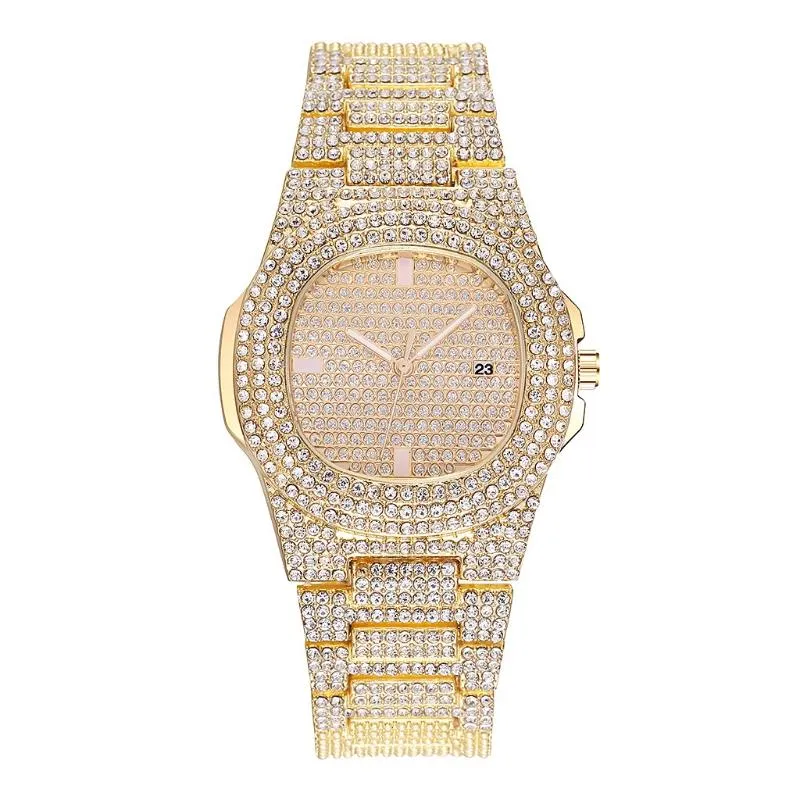 Montres-bracelets femmes montres de diamant complet avec Date Bracelet de luxe décontracté strass Relogio Feminino