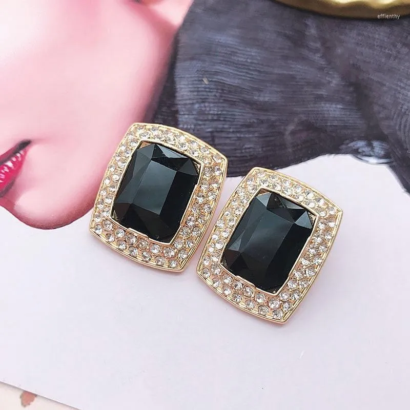 Boucles d'oreilles rectangulaires en pierres de verre noires, bijoux de fête de haute qualité pour femmes, Effi22