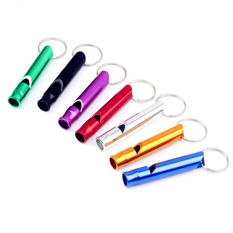 7 colori fischio portachiavi ciondolo creatore di rumore mini fischietti portatili di sopravvivenza di emergenza all'aperto in metallo