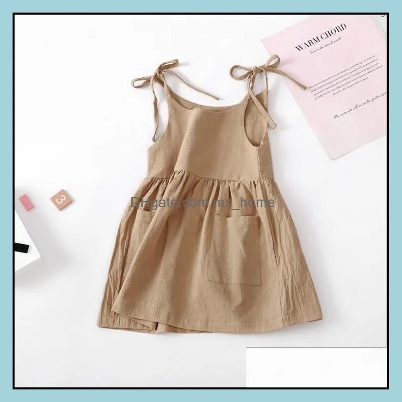 styles girl dress kids solid color suspender design two pockets summer child elegant dresses