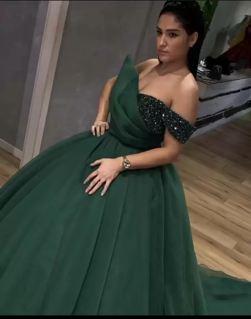 Lindo vestido de noite verde escuro lantejoulas presas sem fundo vestidos de baile de fundo para mulheres vestidos formais vestidos de segunda recepção feita personalizada feita