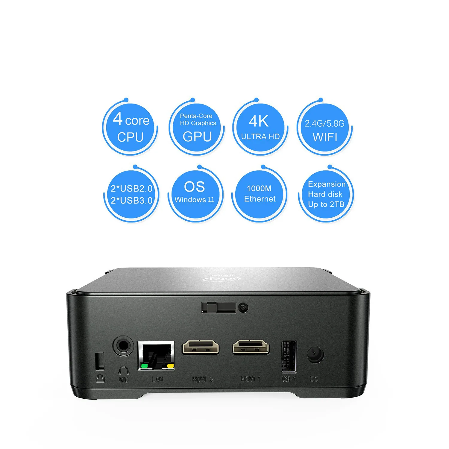 Mini PC GK3V Intel Celeron J4125 Quad Core DDR4 8 GB 128 GB SSD Windows 10 Pro Desktop mit HD VGA Port 1000m LAN Win11