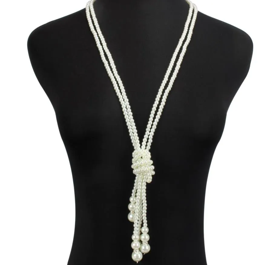 Ivory White Long Faux Pearl Necklace Flapper Girl Costume Jewelry Accessories
