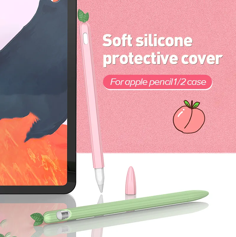 Leuke zachte siliconenkasomslag voor appelpotlood 1 2 schattige wortel Non-slip Stylus Pen Cartoon Beschermende mouw