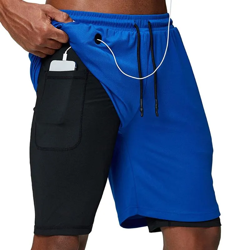 Kör shorts sommar män gym fitness träning sport snabb torr jogging träning blixtlås med dubbel lager shortsRunning