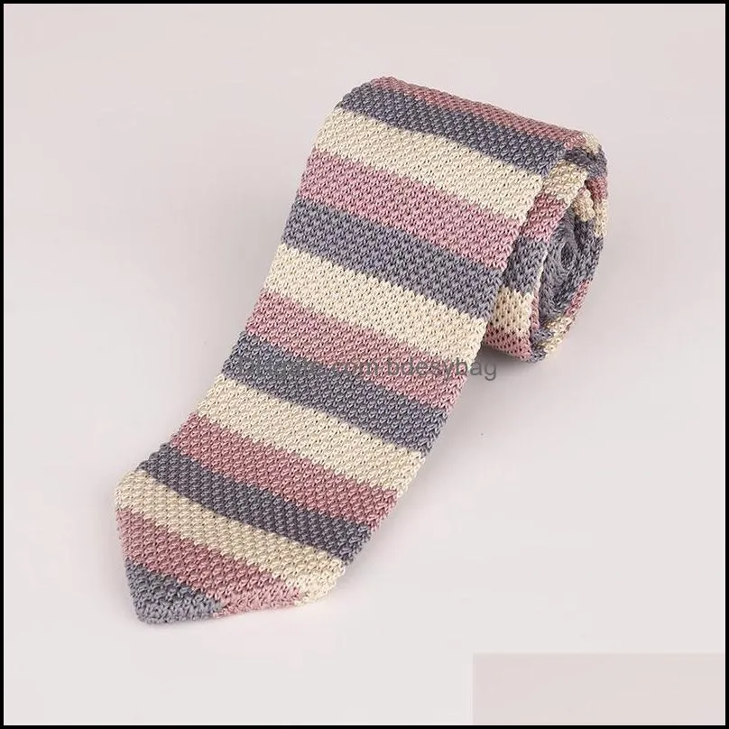 bow ties 6cm knitted solid striped neck tie for men`s triangle woven polyester necktie slim casual cravat