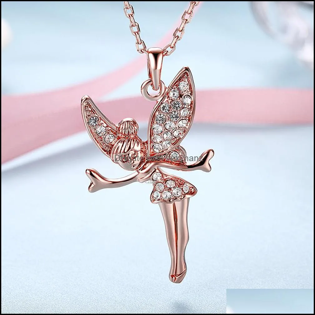 statement neclaces dancing angel girl long sweater chain pendant enamel maxi enamel dance fairy necklace inlaid crystal cute jewelry-y