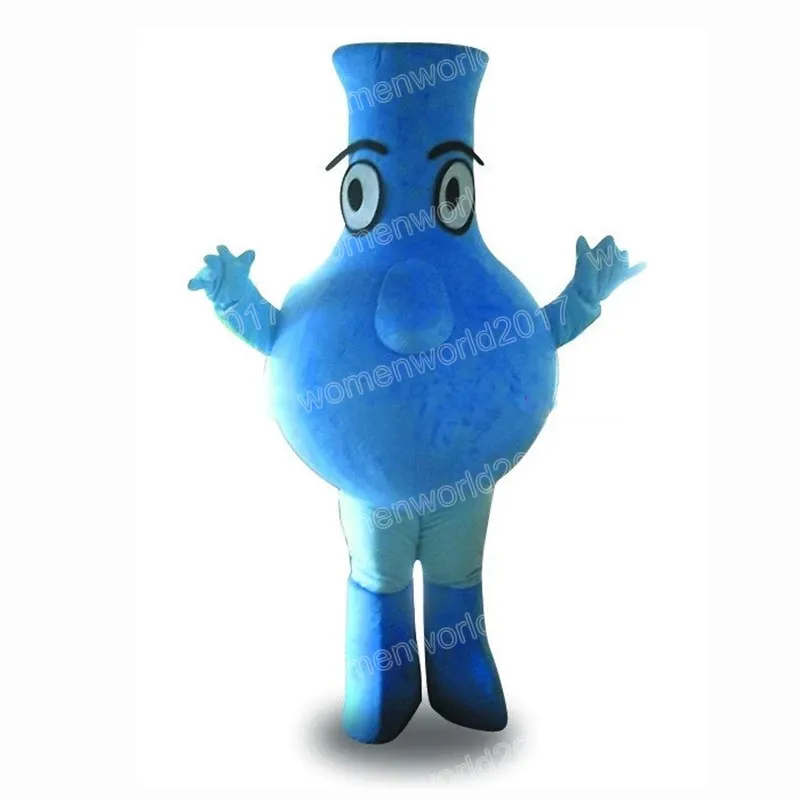 Traje de mascote de garrafa azul de Halloween roupas de desenho animado de primeira qualidade, traje unissex adultos roupas de natal de natal vestido de fantasia