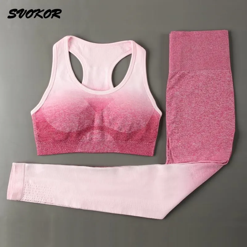Svokor Yoga Set Seamless Gym Set Women Gradient Fitness Sports Dräkt Träning Sportkläder Stretch W220418