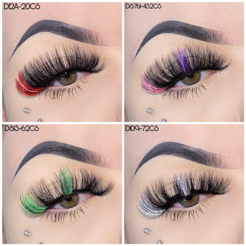 Cils colorés Wispy Fluffy Glitter Faux 3D Mink Lash pinceau surligneur pour le maquillage quotidien