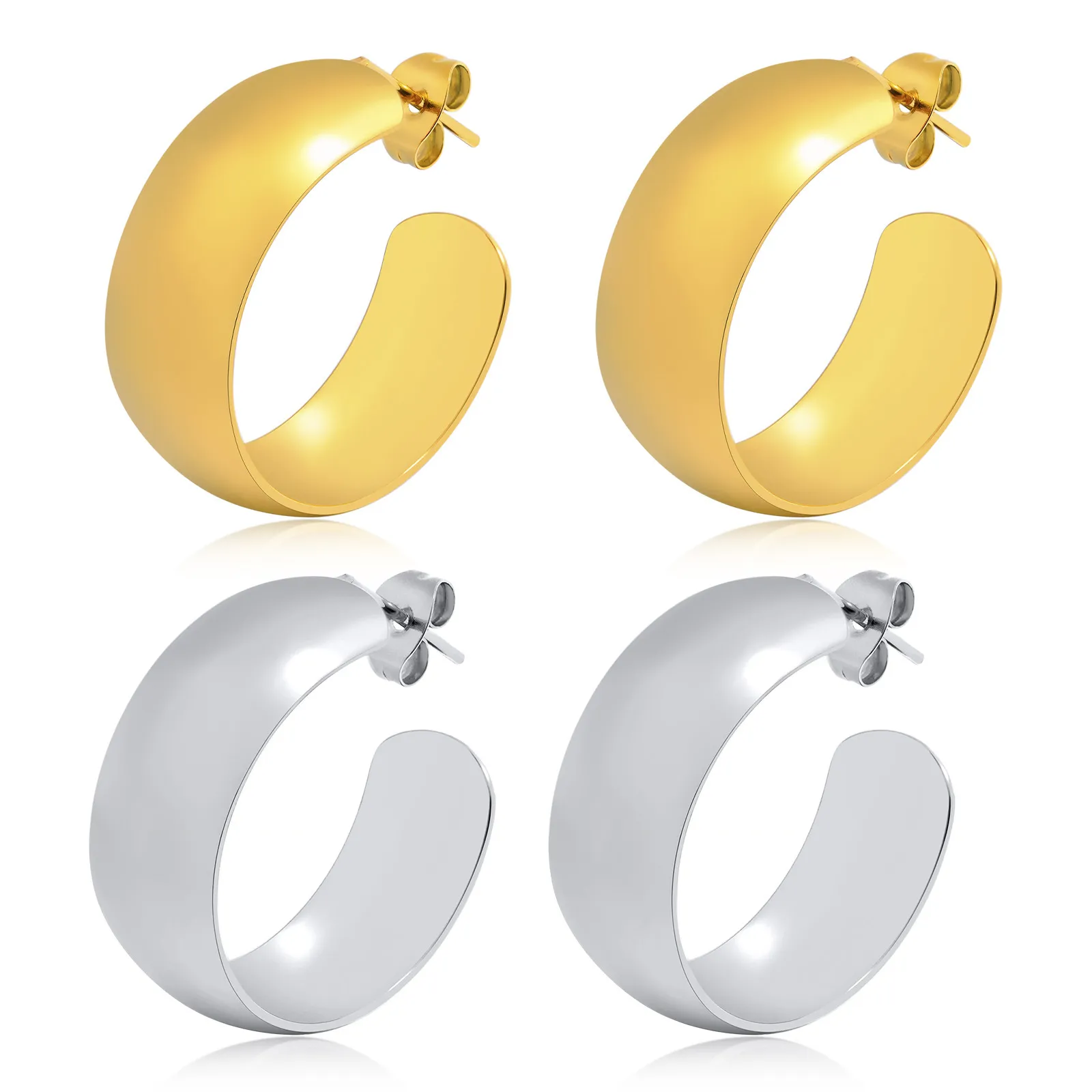 DE-542 Orecchini a forma di C in acciaio inossidabile Acciaio Argento Orecchini a cerchio huggie in oro per regali da donna