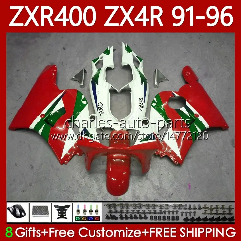 Carrozzeria per KAWASAKI NINJA ZXR-400 ZX 4R Carenatura ZXR 400 CC 400CC Carenatura 138No.108 ZX-4R ZXR400 Rosso verde 91 92 93 94 95 96 ZX4R 1991 1992 1993 1994 1995 1996 Kit corpo