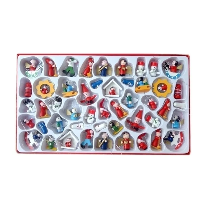 48pcs Christmas Ornamento de madeira Wood Pingents pendulantes Chrismas Party Decorações infantil anos Presentes Tree Puppets Y201020