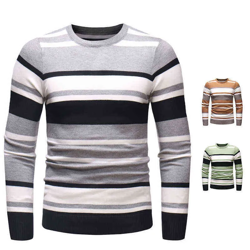 Autumn Winter New Fashion Men Men Round Neck Sweater Dress Casual listrado Slim Fit Sweater Warm Depth Shirt Top L220730