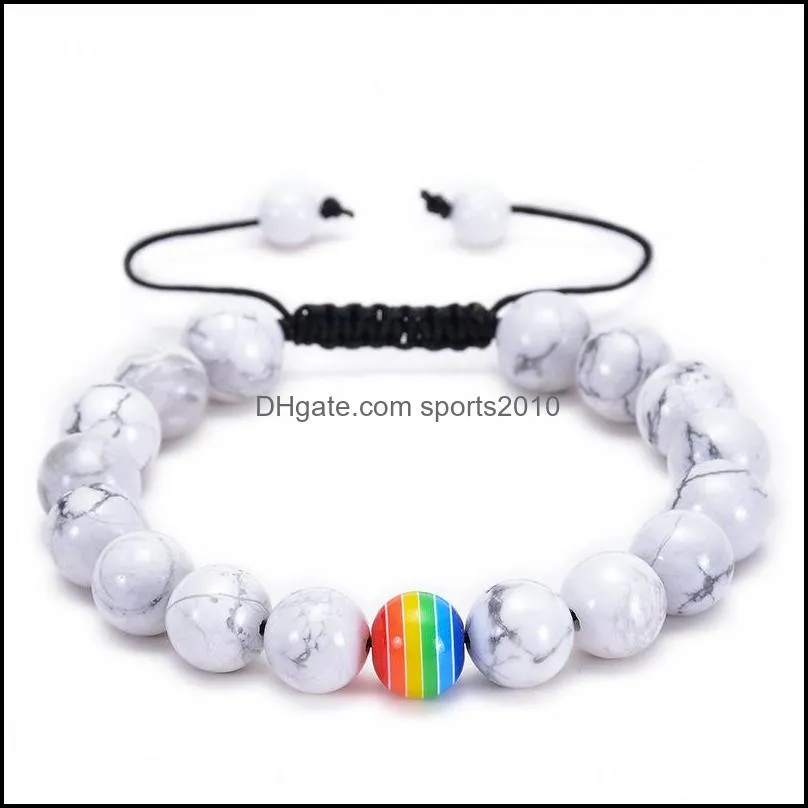 lgbt rainbow bead gay pride 10mm turquoise strand black lava stone braided beaded bracelet for women men yoga buddha energy jewelry