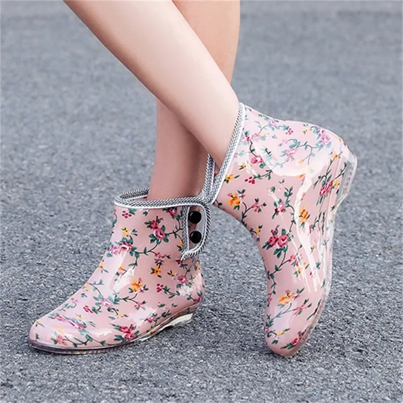 Vrouw Regen Boot Dames Print Jelly Wedge Enkellaarzen Dames Waterdichte Hoge Top Schoen Dames Schoenen Vrouwelijke Mode Schoenen 220330