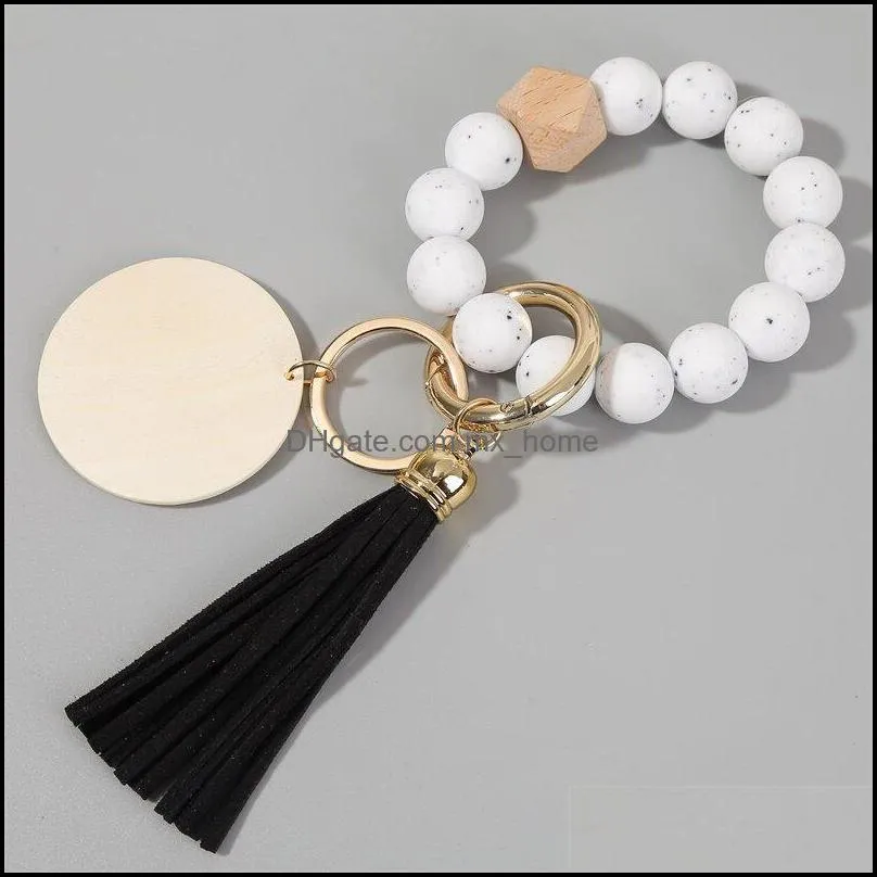 jewelry 7 colors wooden tassel bead string bracelet keychain silicone beads bracelets women girl keyring wrist strap z5958