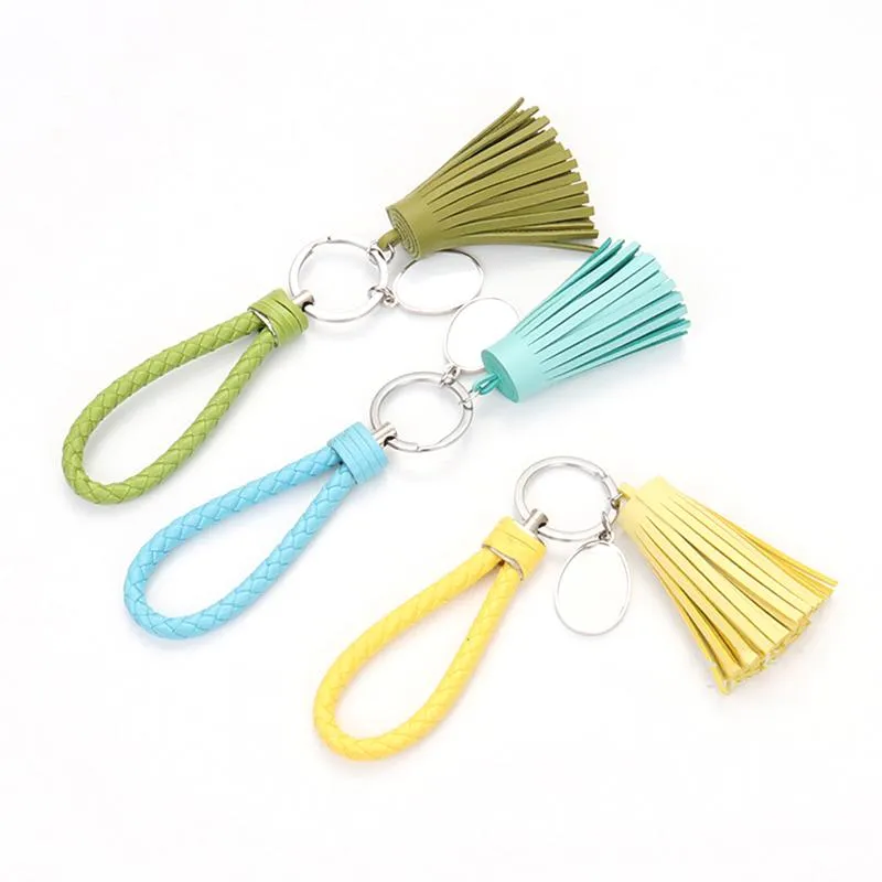 Sublimation Blank Tassel Keychain Pendant Heat Transfer Luggage Decoration Leather Keychains DIY Couple Keyring