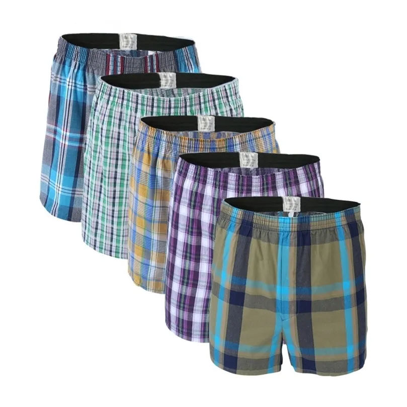 5Pcs/lot Boxer Men Thin Summer Underwear Cotton Man Big Size Short Breathable Plaid Flexible Shorts Boxer Male Underpants 220423